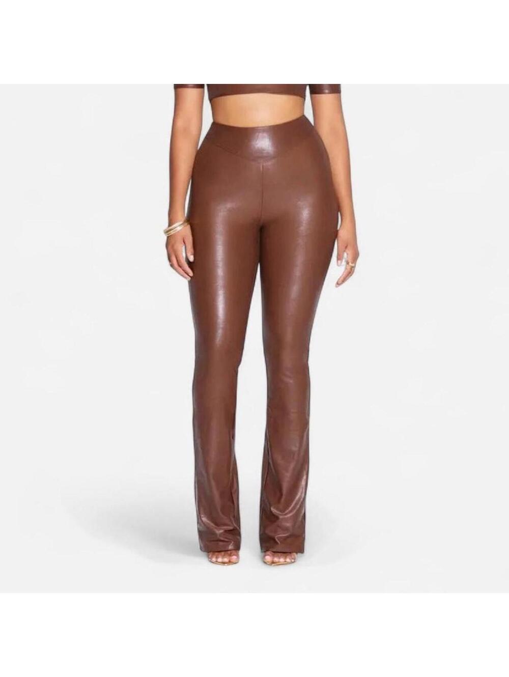 Naked Wardrobe Brown Faux Leather Pants